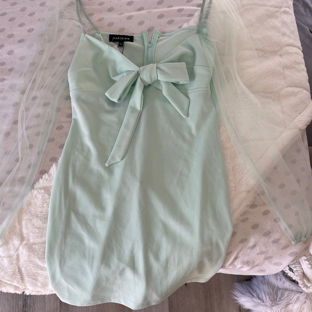 Parisian blue mesh sleeve dress